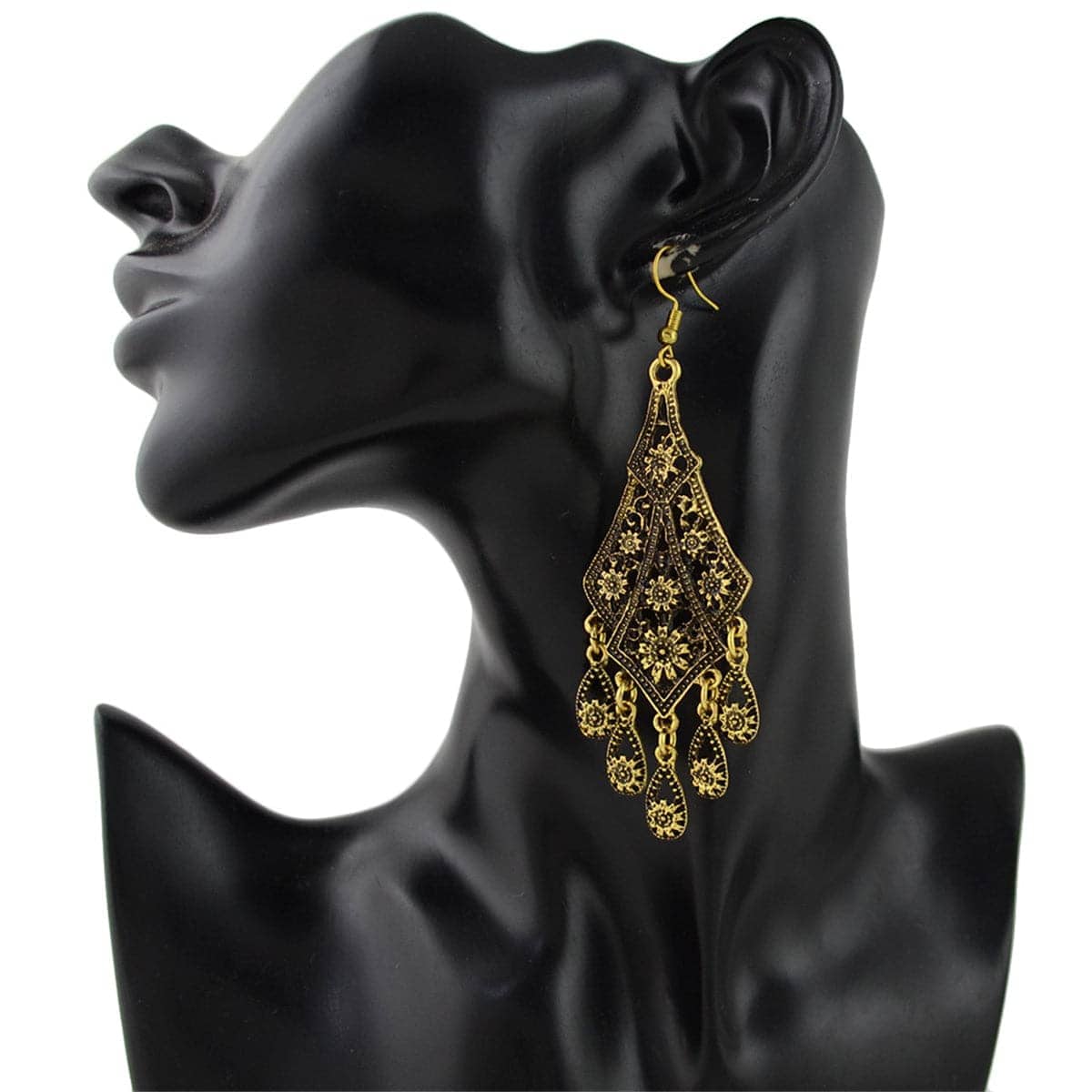 Goldtone Engraving Hollow Drop Earrings