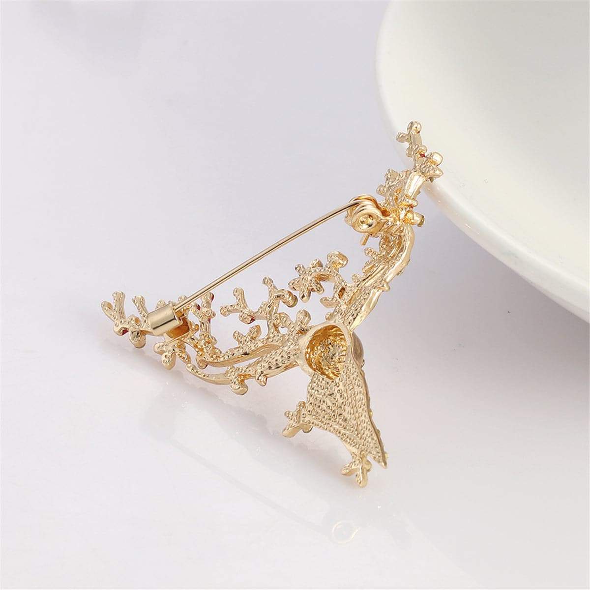 Cubic Zirconia & Enamel Goldtone Reindeer Brooch