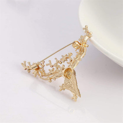 Cubic Zirconia & Enamel Goldtone Reindeer Brooch