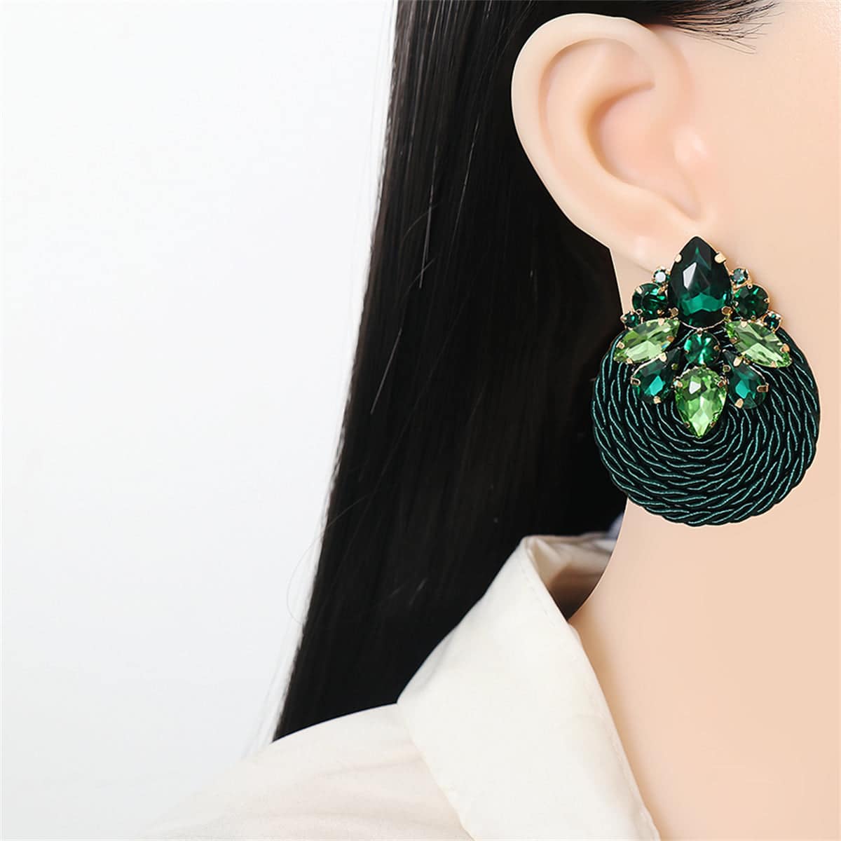 Green Crystal & Cubic Zirconia Goldtone Round Drop Earrings