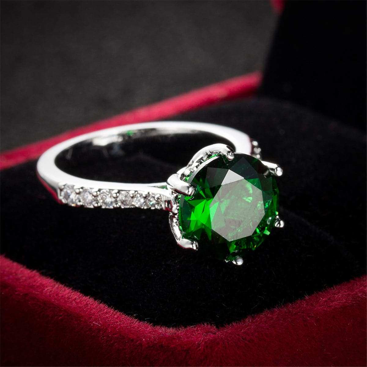 Green Crystal & Cubic Zirconia Cocktail Ring