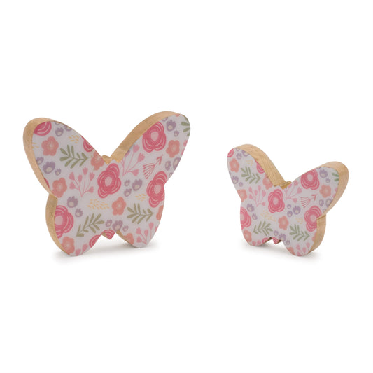 Melrose International Wood Floral Patterned Butterfly Decor (Set of 2)