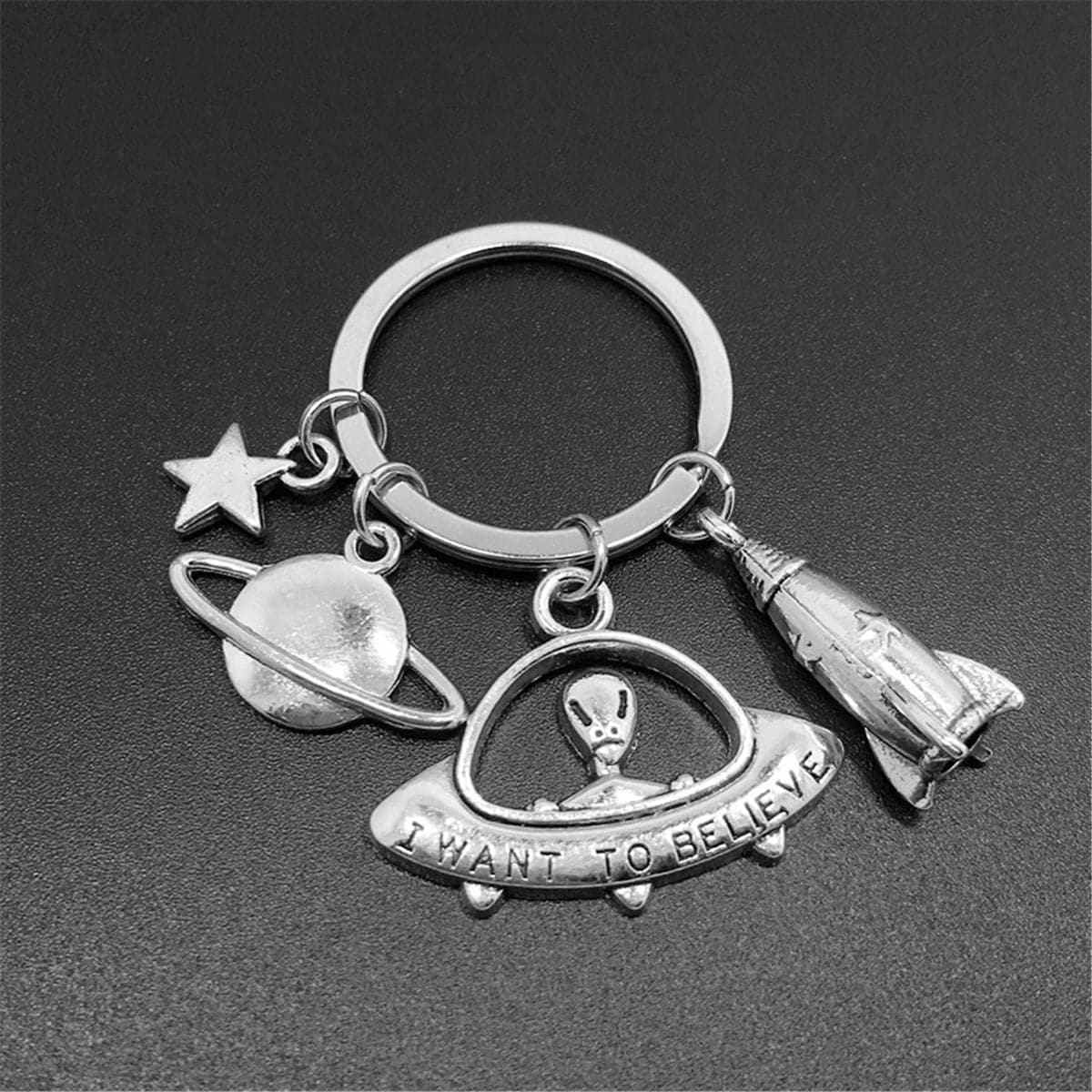 Silvertone 'I Want to Believe' Alien Key Chain