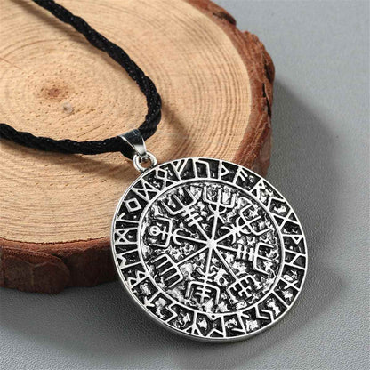 Silvertone & Black Compass Pendant Necklace