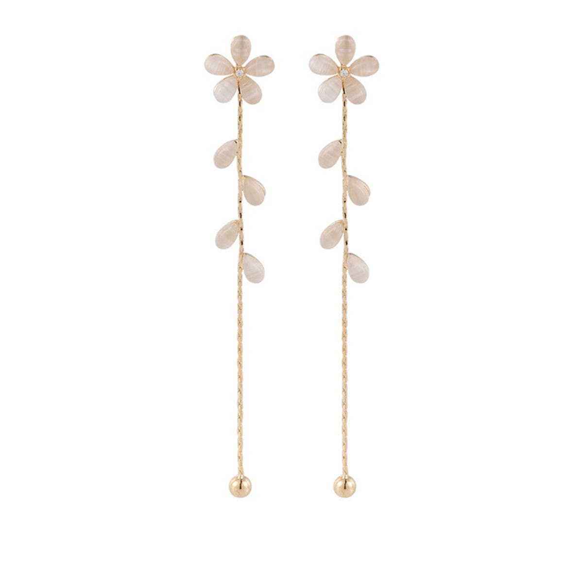 Cats Eye & Cubic Zirconia Floral Drop Earrings