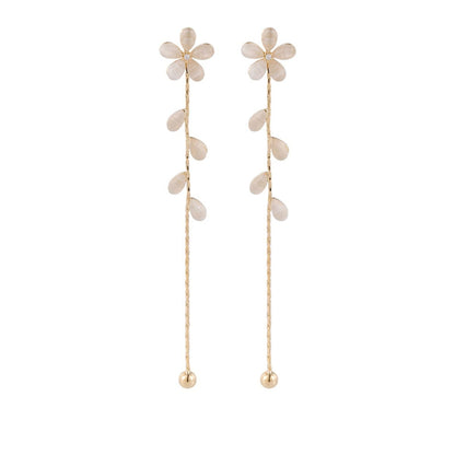 Cats Eye & Cubic Zirconia Floral Drop Earrings