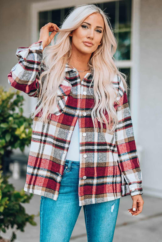 Threaded Pear Keily Plaid Pocketed Shacket