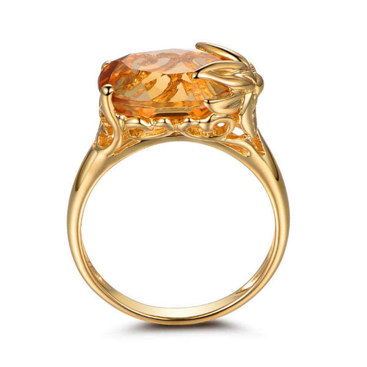 Yellow Crystal & Goldtone Floral Ring