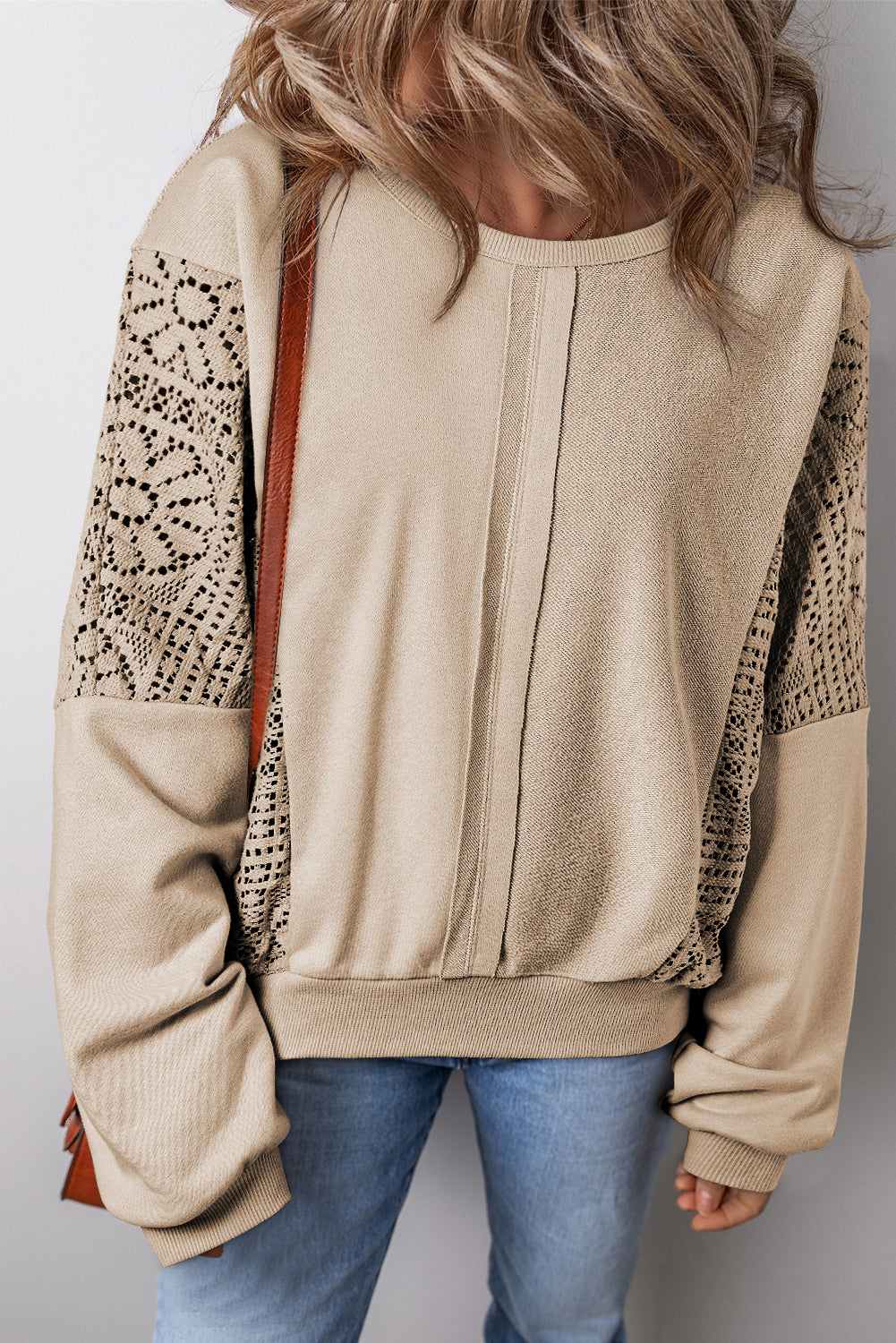 Rheaissa Seam Ribbed Trim Sweatshirt - Parchment / L - 12/14