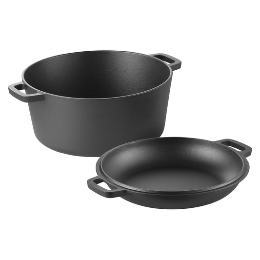 VEVOR Cast Iron Dutch Oven, 2-in-1 Pre-Seasoned Pot with Skillet Lid, 5QT Cookware Pan with Proofing Basket, Bread Baking Accessories, Bread-Oven Compatible 500&not;∞F - Black