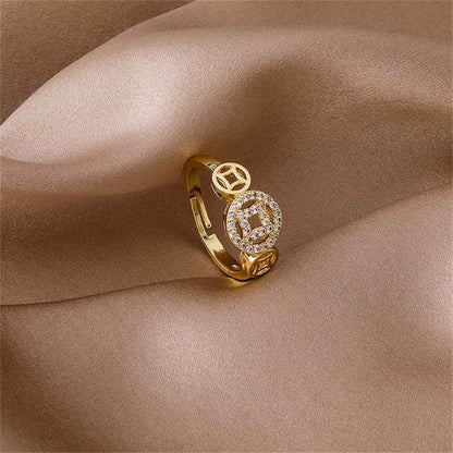 Cubic Zirconia & Goldtone Coin Adjustable Ring