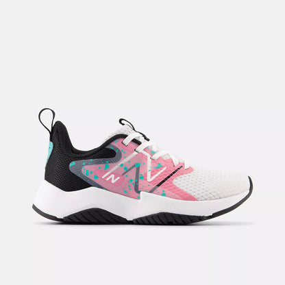 New Balance Preschool Rave Run V2 White Pink Paint Splatter
