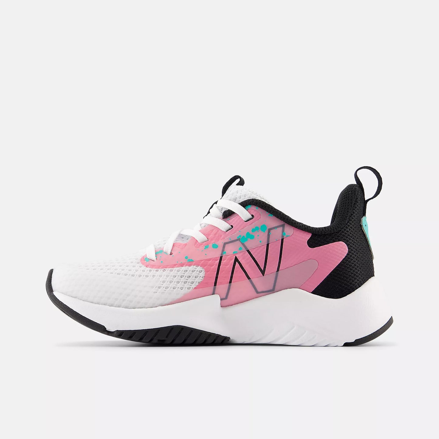 New Balance Preschool Rave Run V2 White Pink Paint Splatter