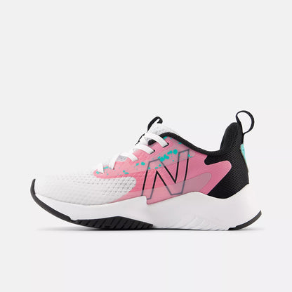 New Balance Preschool Rave Run V2 White Pink Paint Splatter