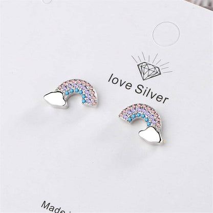Cubic Zirconia & Silvertone Rainbow Stud Earrings