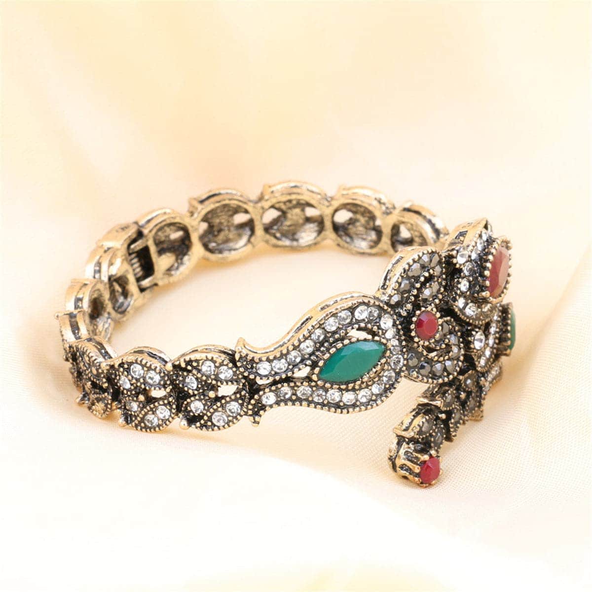 Red Resin & Cubic Zirconia Goldtone Botany Bangle