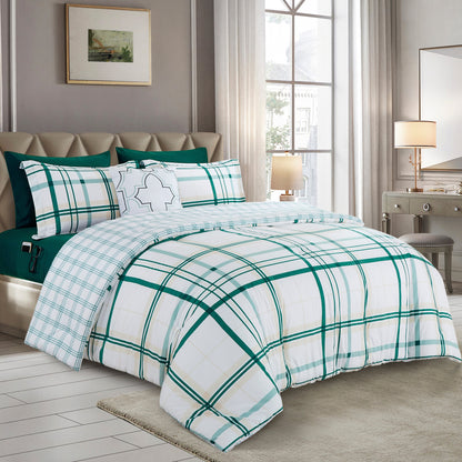 Elegant Comfort 8-Piece Lodge Plaid and Patch Reversible Comforter Set - Includes 4-Piece Sheet Set with Double Sided Storage Pockets