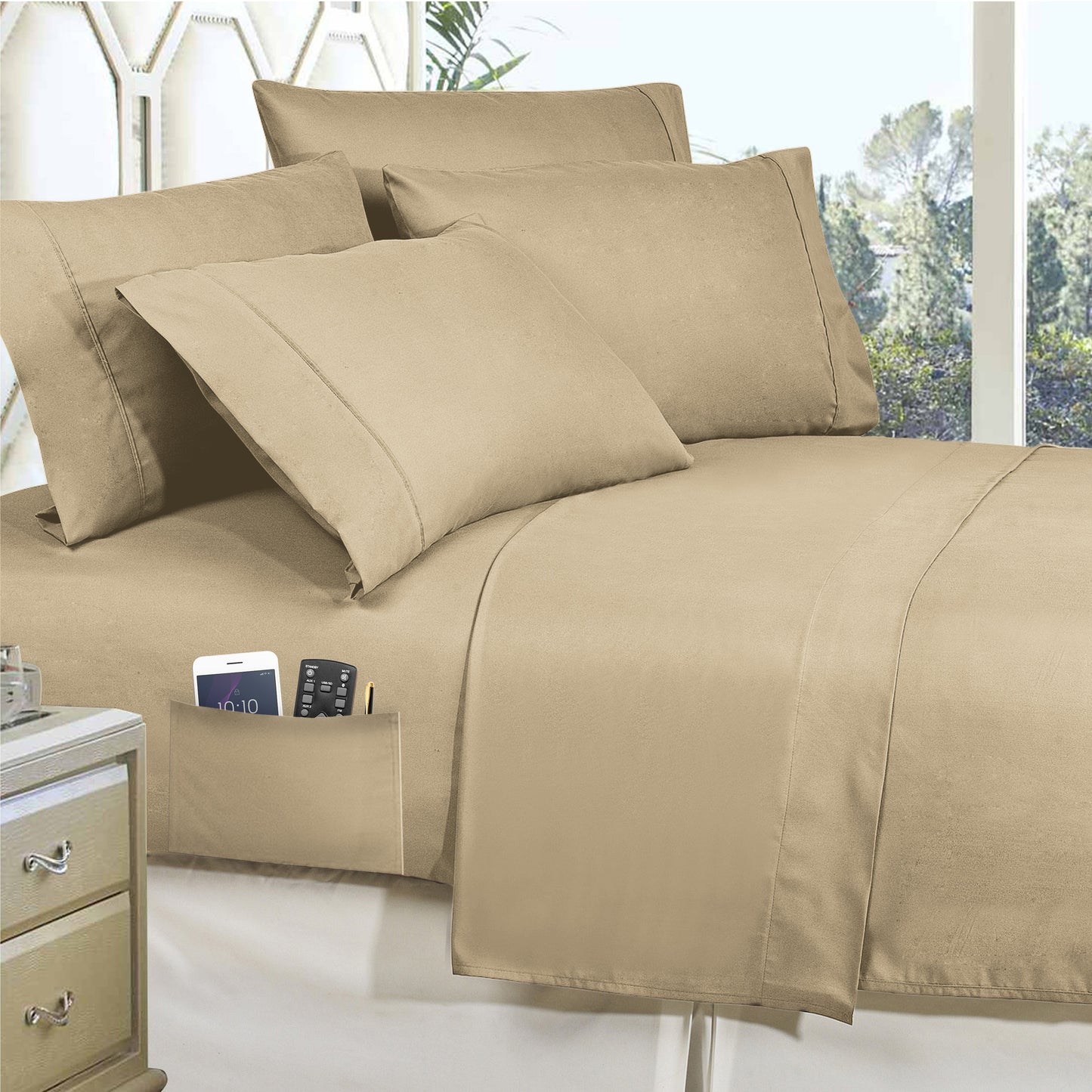 Elegant Comfort 8-Piece Lodge Plaid and Patch Reversible Comforter Set - Includes 4-Piece Sheet Set with Double Sided Storage Pockets