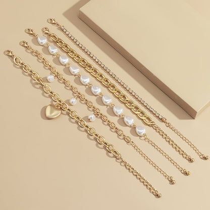 Pearl & Cubic Zirconia Goldtone Heart Bracelet Set