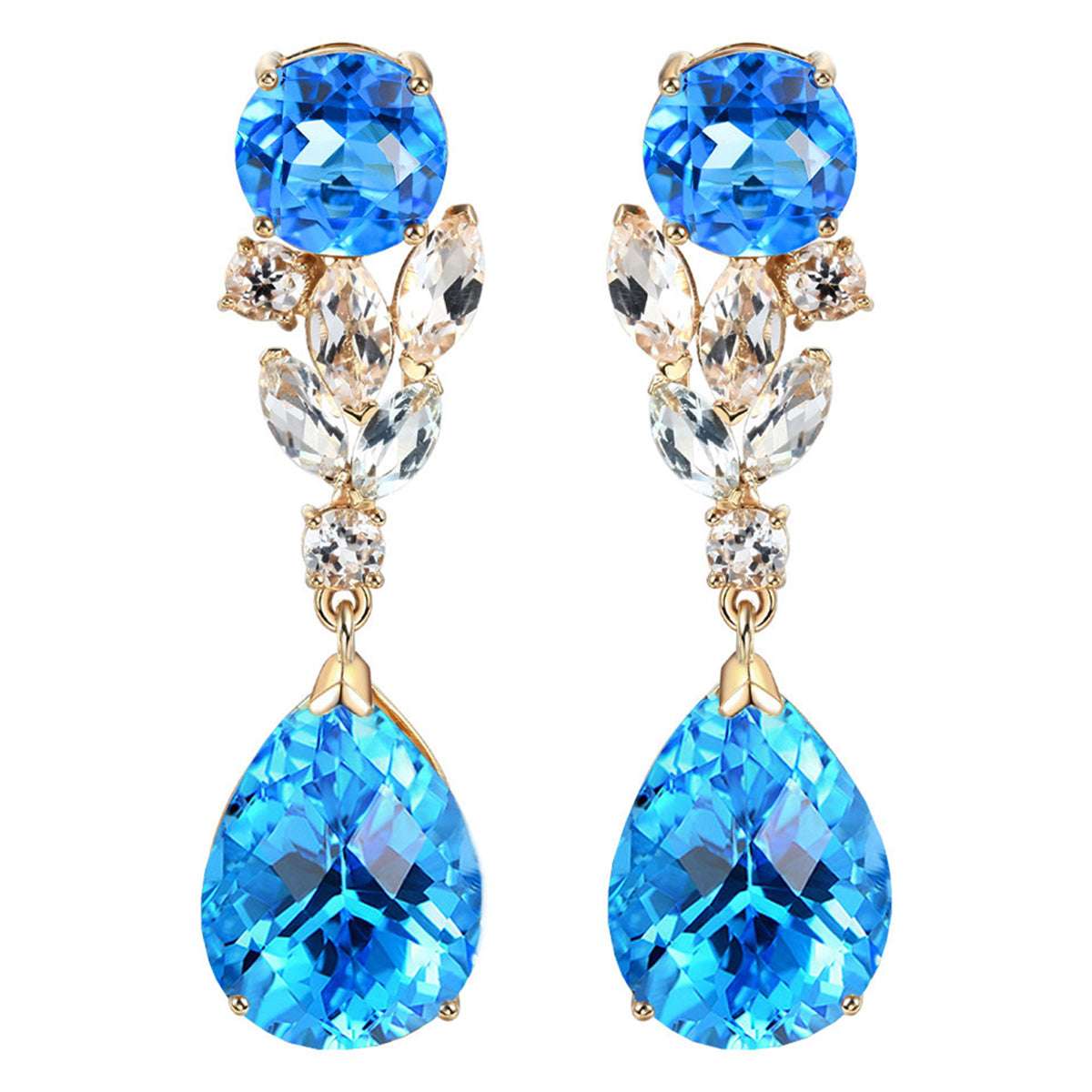 Sea Blue Crystal & Goldtone Pear Drop Earrings