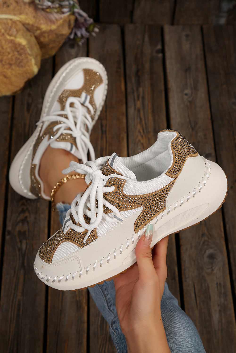 Abigail Lace up Breathable Sneakers - White / 6