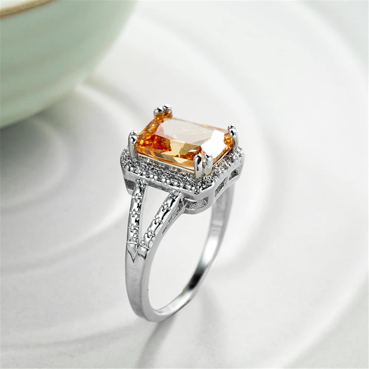 Champagne Crystal & Silvertone Radiant-Cut Ring-2