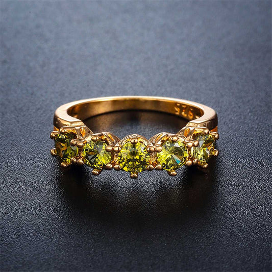 Olive Crystal & Goldtone Prong Ring-1