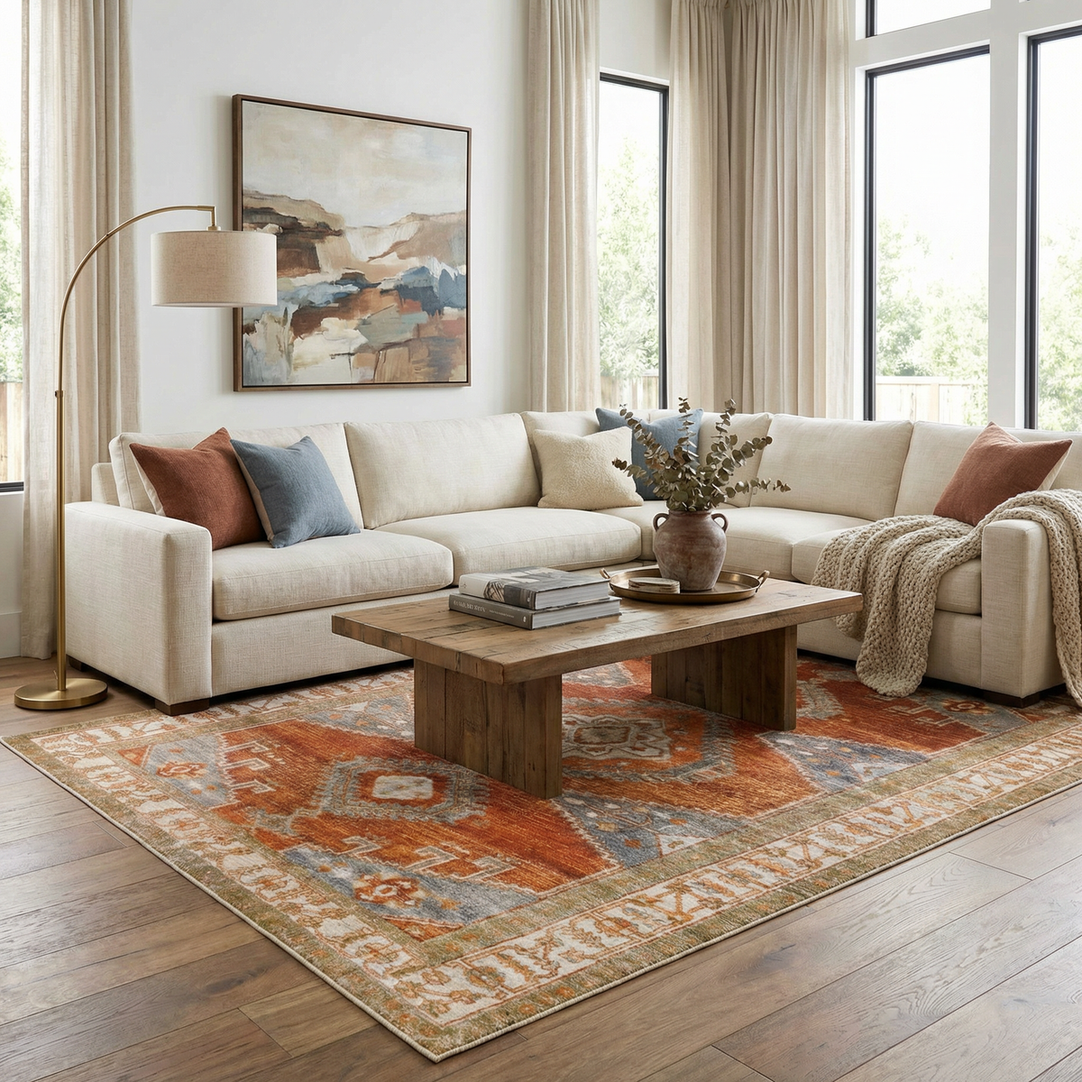 Kullar Orange Washable Area Rug
