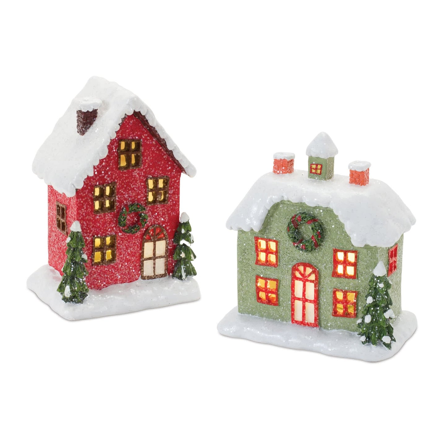 Melrose International Lighted Winter Village Houses (Set of 2)