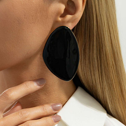 Black Enamel & Goldtone Drop Statement Stud Earrings