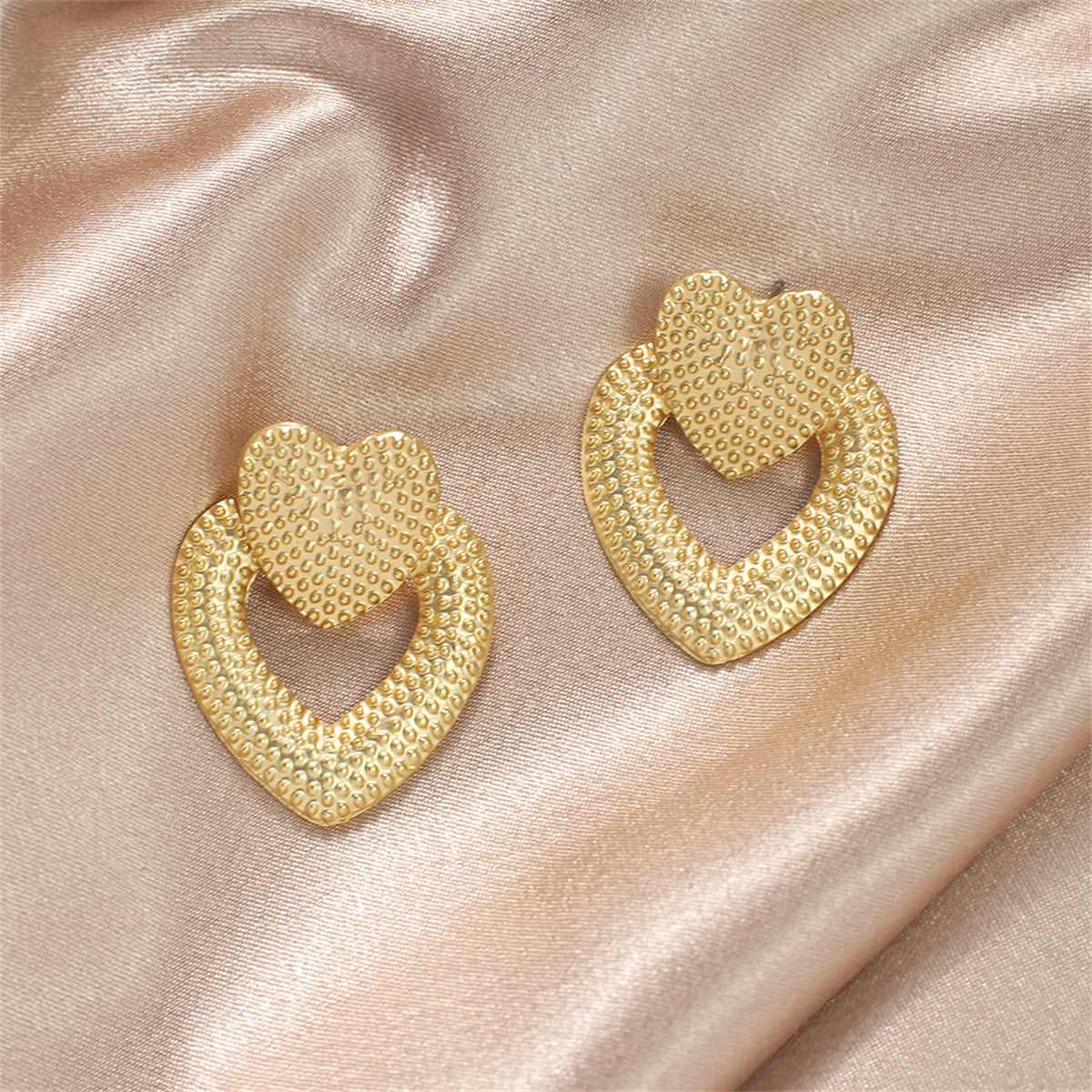 Goldtone Studded Open Heart Drop Earrings