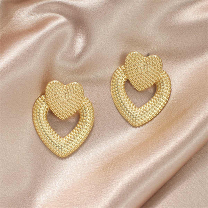 Goldtone Studded Open Heart Drop Earrings