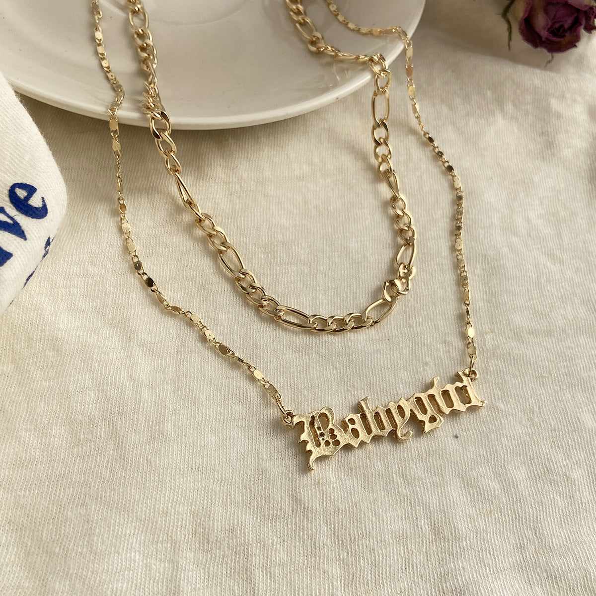Goldtone 'Baby Girl' Layered Bar Necklace