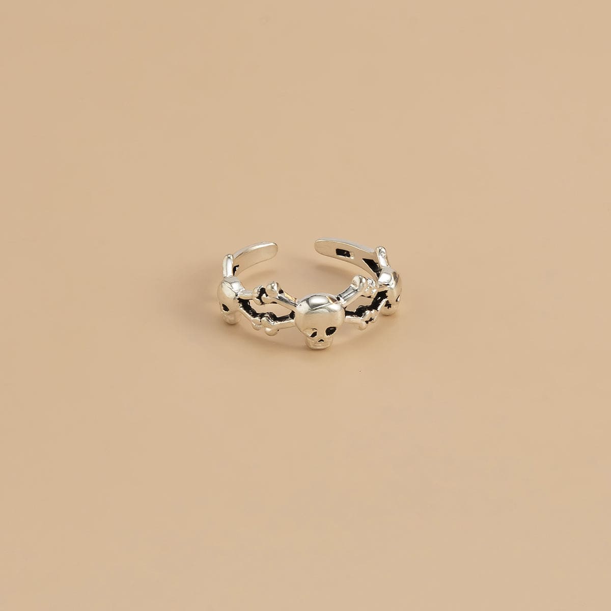 Silvertone Skull Spider Open Toe Ring