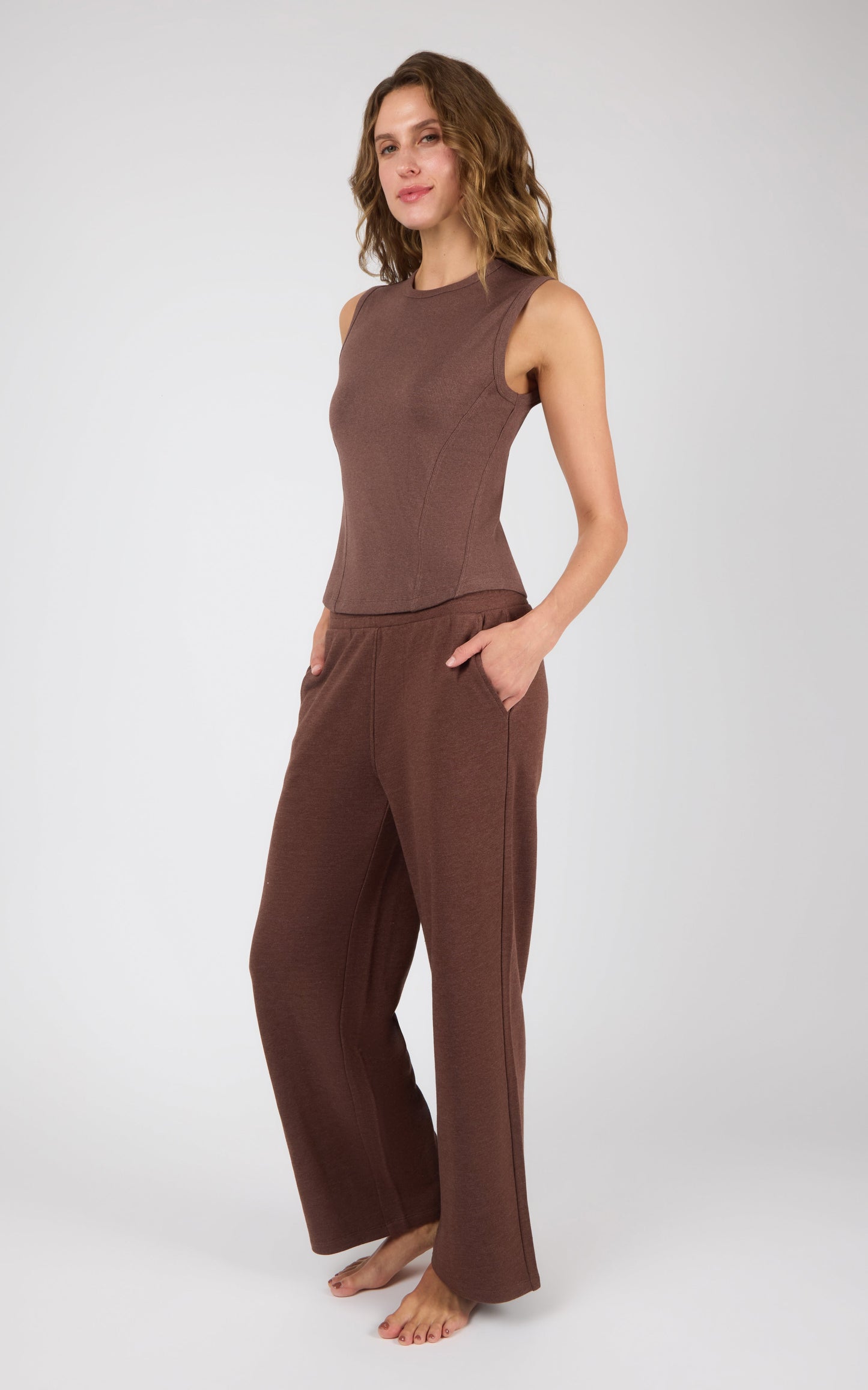 Ribbed Tank & Loop Terry Wide Leg Pant Set