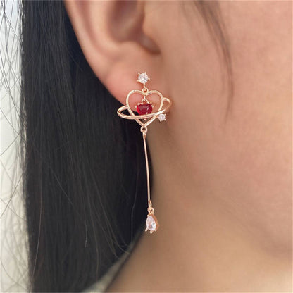 Red Crystal & Goldtone Cubic Zirconia-Accent Heart Drop Earrings