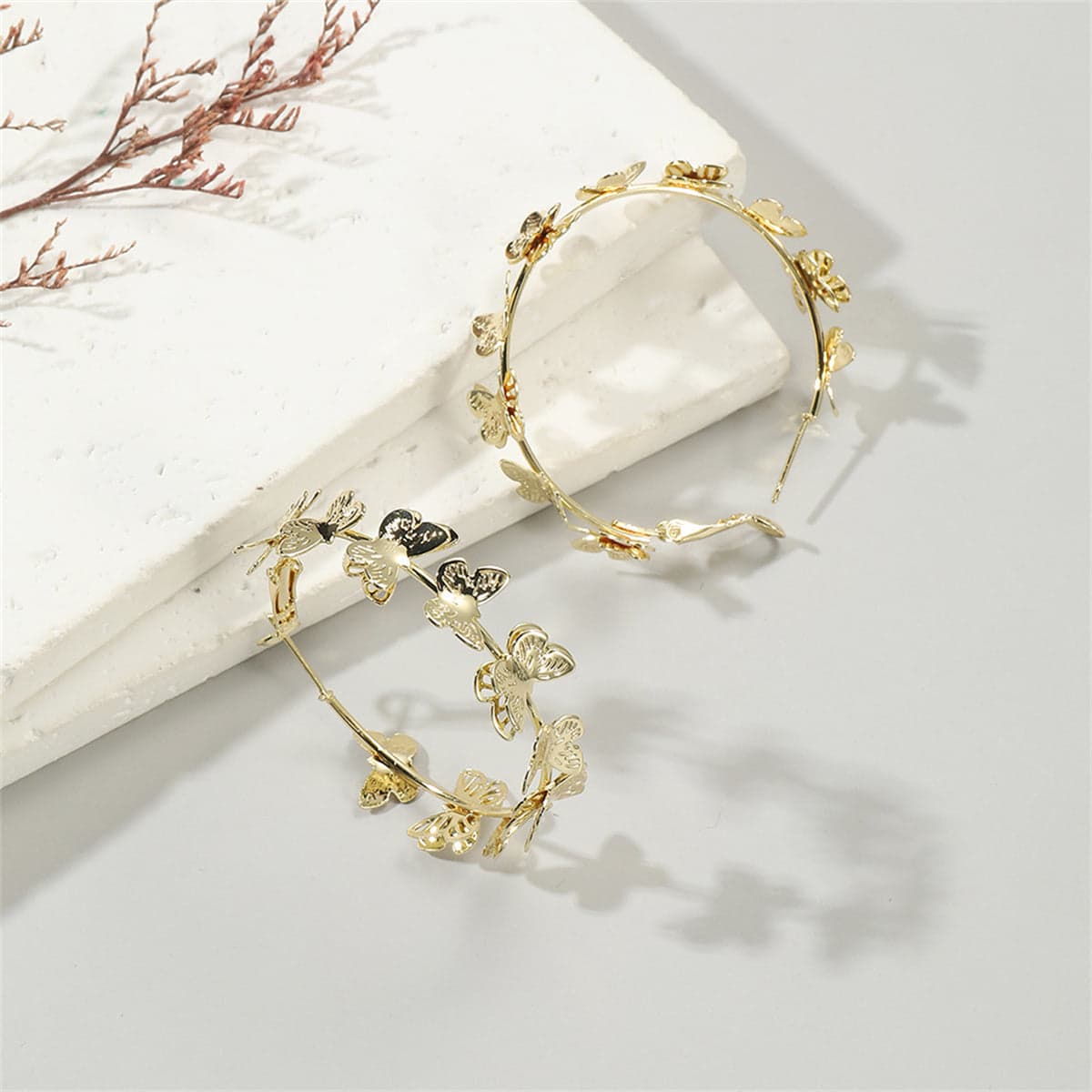 Goldtone Butterfly Hoop Earrings-1
