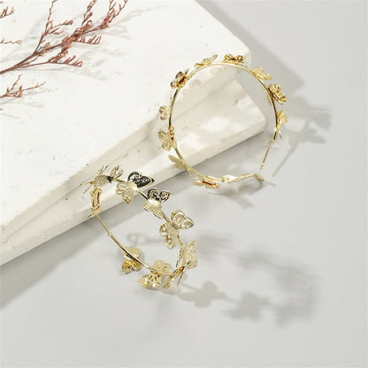 Goldtone Butterfly Hoop Earrings-1