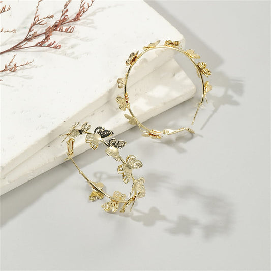 Goldtone Butterfly Hoop Earrings-1