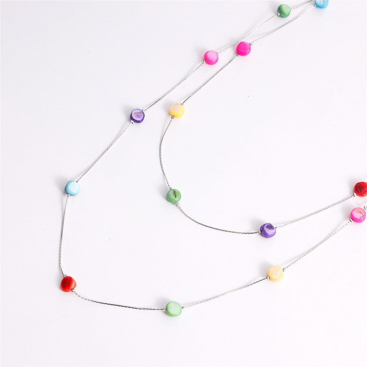 Multicolor Quartz & Silvertone Layered Necklace