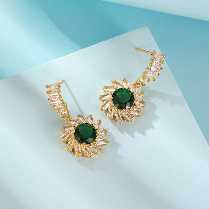 Green Crystal & Cubic Zirconia Goldtone Flower Dangle Earrings