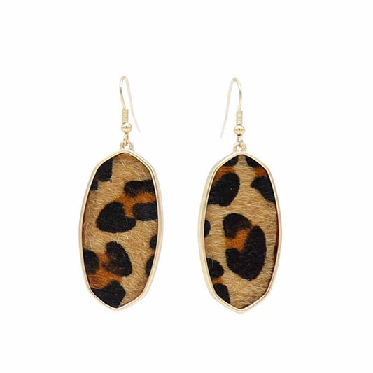 Brown Polyurethane & Goldtone Leopard-Print Oval Drop Earrings