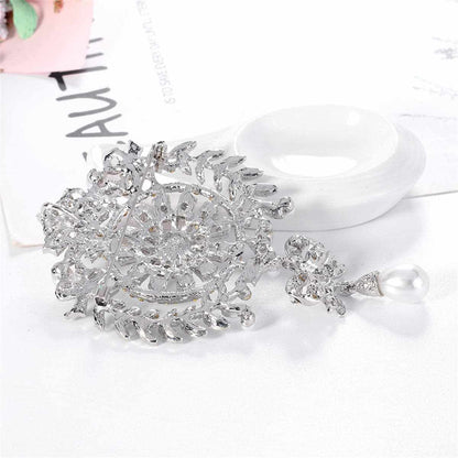 Clear Cubic Zirconia & Silvertone Botany Bow Brooch