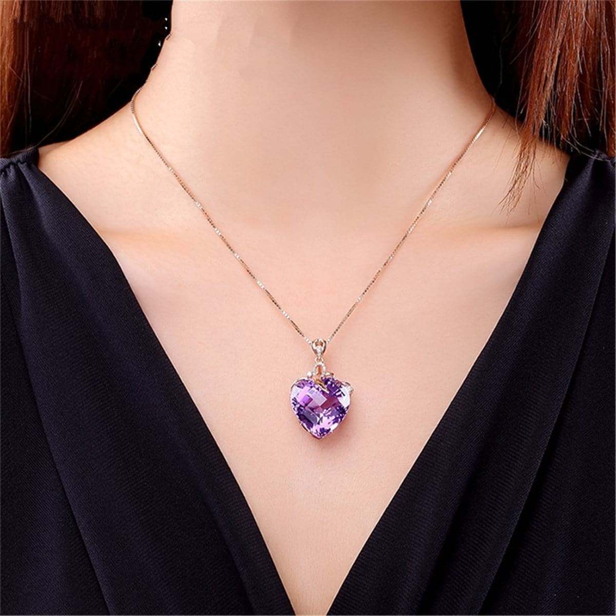 Purple Crystal & Rose Goldtone Drop Pendant Necklace