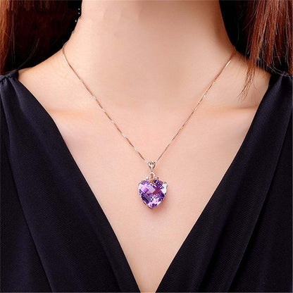 Purple Crystal & Rose Goldtone Drop Pendant Necklace