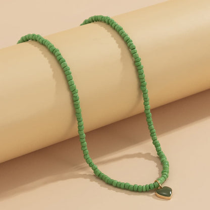 Green Howlite & Green Enamel Beaded Heart Pendant Necklace