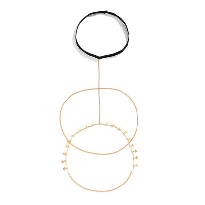 Nylon & Goldtone Star Layered Leg Chain