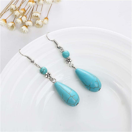 Turquoise & Silvertone Pear-Cut Drop Earrings