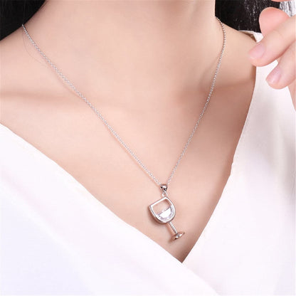 Crystal & Silvertone Wineglass Pendant Necklace