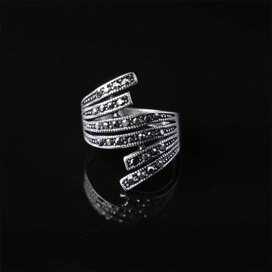 Black Cubic Zirconia Wing Band Ring